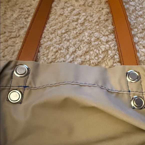 Lacoste Light Beige Nylon Tote with Brown Leather Handles - Picture 11 of 16